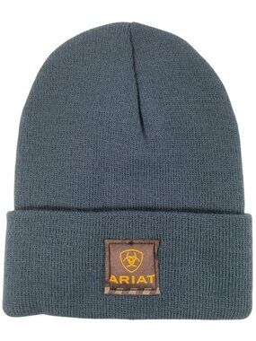 Ariat Logo Beanie Hat In Blue Knit Fabric Winter Accessory NEW NO TAGS